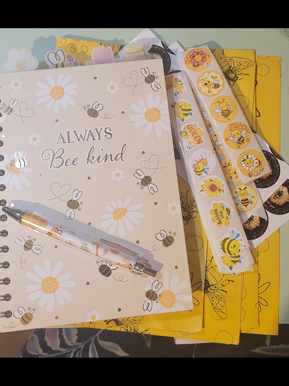 Always Bee Kind Floral Bee Notebook with Matching Pen, Stickers & Poly's (5)